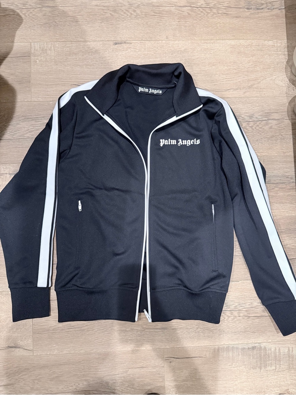 Palm Angels Black Track Jacket with White Contrast Stripes